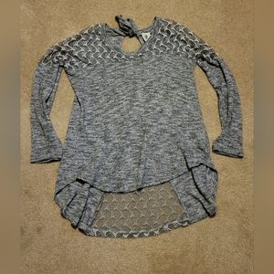 Women's medium gray Spade & Heart sweater. Cut out back, sleeves & peek a boo ba